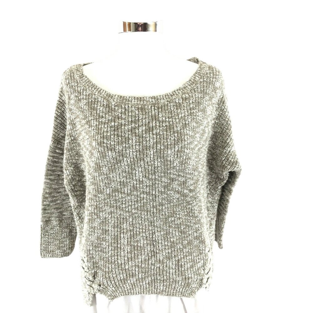 Express Womens Sweater Hi Lo Chunky Knit 3/4 Sleeve Gray Size S